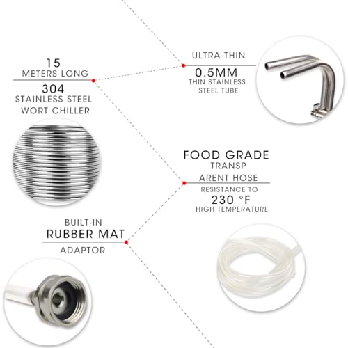 5/16" x 50Ft Stainless Steel Wort Chiller Coil for Homebrewing and Cooling - Hose Included