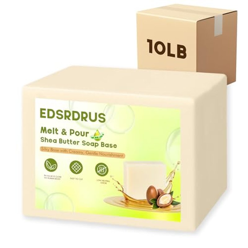 EDSRDRUS 10lb Unscented Melt and Pour Soap Base, Fragrance-Free Glycerin Soap Making Supplies for DIY Crafting ? Smooth Melt, Rich Lather, Moisturizing (Shea Butter, 10 Pound)