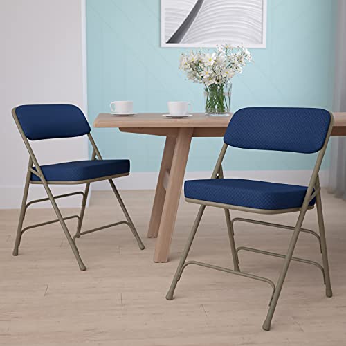 Navy Fabric & Gray Frame Folding Chairs Set of 2 - Heavy-Duty, Padded, Portable