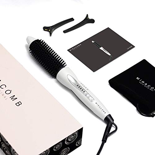 2nd Generation Hair Curler Straightening Brush - Ceramic Tourmaline Flat Curling Iron, 1 Inch Barrel, Anti-Scald, White