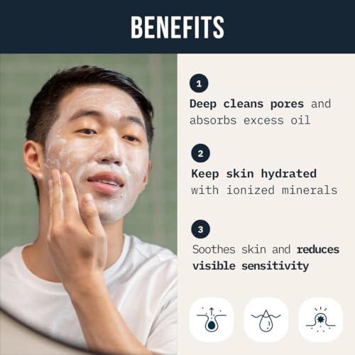 Men's Purifying Clay Face Wash with Cactus & Natural Ingredients - 3.4 fl oz - Gentle Deep Pore Cleansing