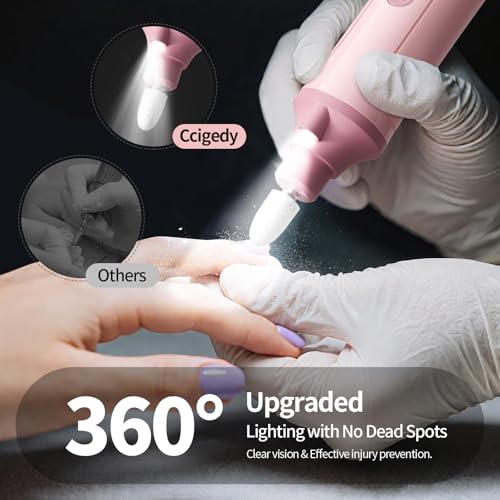 Electric Nail Drill Kit, Nail Filer Electric with LCD & Lamp, Rechargeable Pedicure Tools for Feet, Toenail Grinder for Thick Toenails, Cordless Nail Dremel Tools for Women & Men