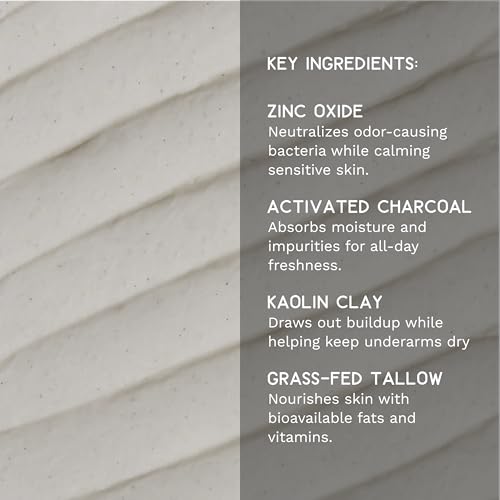 Natural Zinc & Charcoal Deodorant for Men & Women - Eucalyptus + Peppermint, 2.65 oz | Aluminum-Free & Long-Lasting