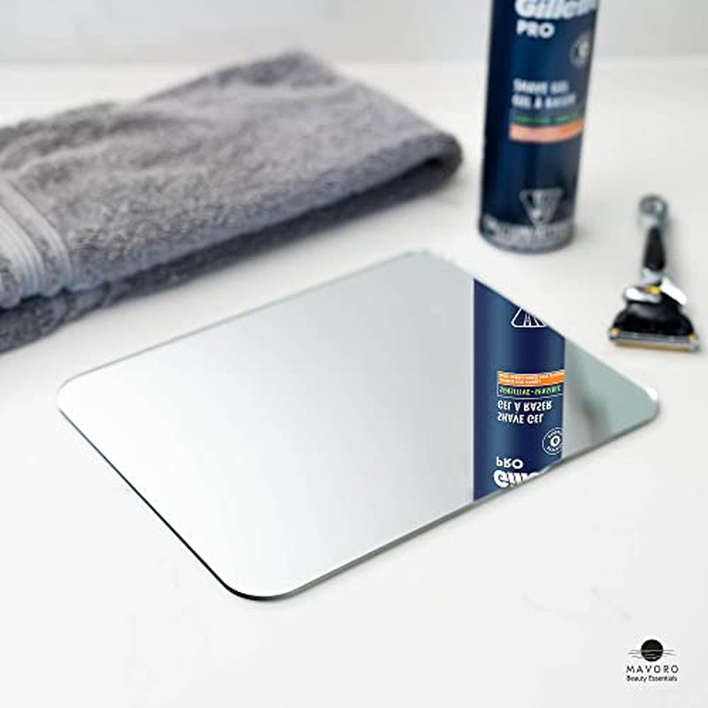 Mavoro 7x9 Shaving Mirror for Shower | 3M Adhesive Shower Mirror | Acrylic - Unbreakable | Less Fogging | Sleek Frameless | Peel and Stick | Glassless Safety (2 Pack)
