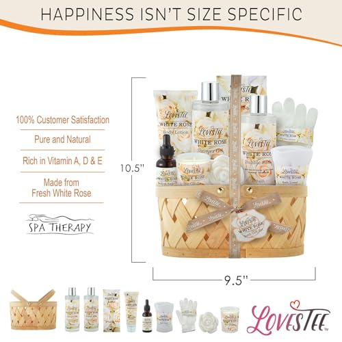 Mothers Day Gifts Bath & Body Spa Gift Basket for Women, Best Gift for Mother's Day & Birthday, White Rose Set Body Lotion, Shower Gel, Bubble Bath, Bath Salt, Towel, Soap, Oil, Candle, Gloves,