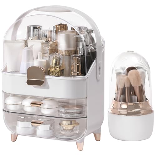 Brothersbox Rose Gold Makeup Organizer with Drawers & Brush Holder
