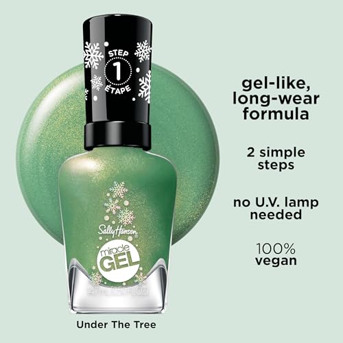 Sally Hansen Miracle Gel¢â, Under the Tree, Long Lasting, Gel-Like Formula, No UV Lamp Needed, Green Glitter Nail Polish