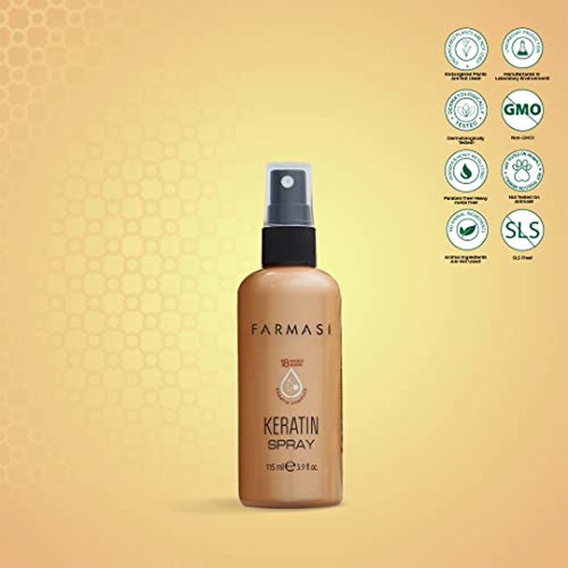 FARMASi Keratin Therapy Repairing Hair Spray, Leave In Detangling & Shine Support for Dry Damaged Hair, Lightweight Styling Care, 3.9 fl oz