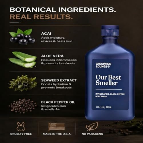 Men's Body Wash Aloe Vera Black Pepper 11.5 Fl Oz - Best Smeller