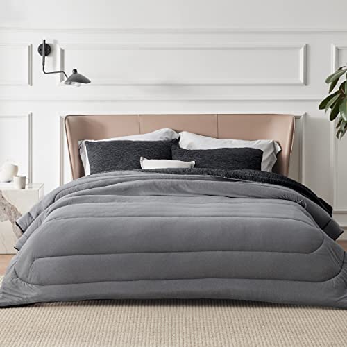 Bedsure King Size Reversible Comforter Set - Charcoal Black All-Season Bedding