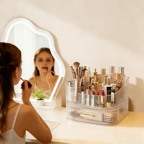 Glowspire Clear 2-Layer 360° Rotating Makeup Organizer with Stackable Drawers