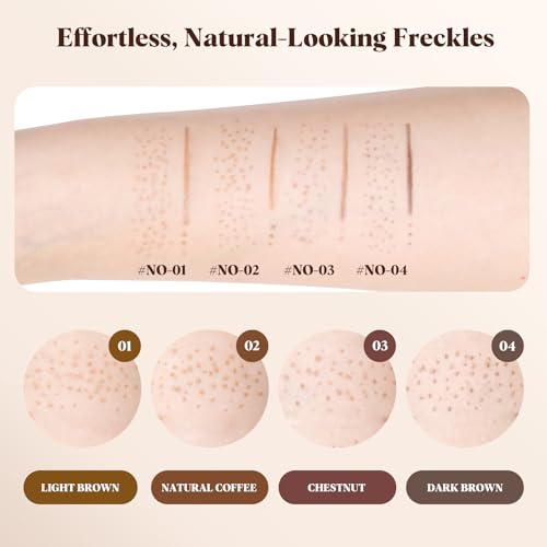 Freckle Pen 4 PCS Set ? 4 Colors (Light Brown, Natural Coffee, Chestnut, Dark Brown) for Natural Looking Fake Freckles ? Waterproof, Long Lasting Faux Freckles Makeup Tool