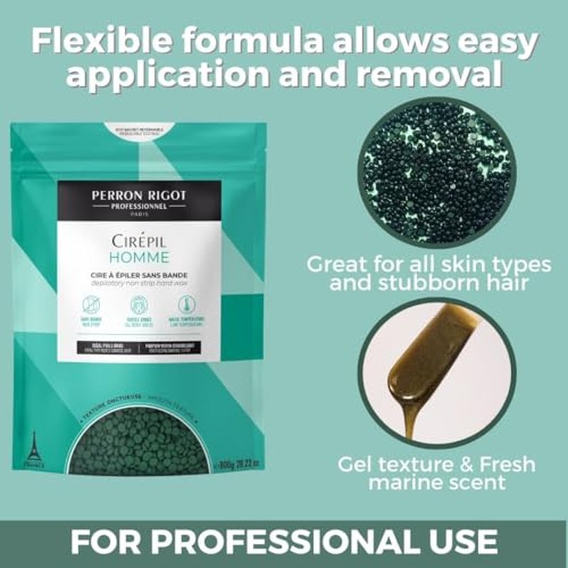 Cirepil - Homme - 800g / 28.22 oz Wax Beads Bag - Fresh Marine Scent - Flexible Formula for Male, Easy Application and Removal