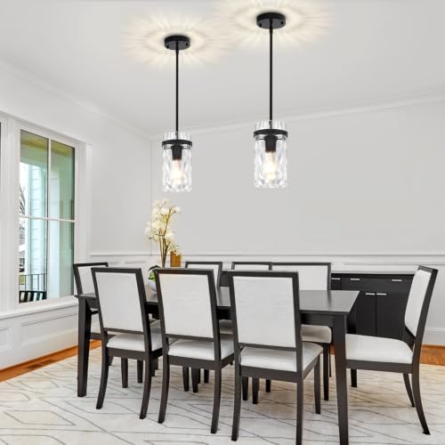 2-Pack Black Hammered Glass Pendant Lights for Kitchen Island - Modern Adjustable Hanging Lamp by ZSMIHDOH