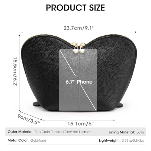 Heart Shaped Leather Makeup Bag - Large Travel Toiletry Organizer for Women - Black