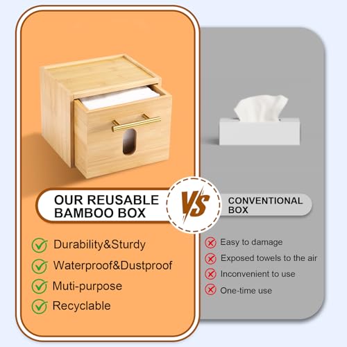 BSSN Bamboo Disposable Face Towel Holder & Organizer with 60 Towels - Variation A