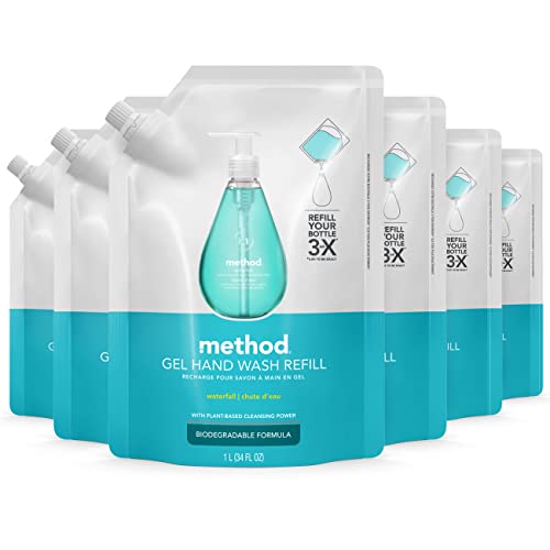 Method Waterfall Gel Hand Soap Refill Pack of 6 - 34oz Eco-Friendly Liquid Hand Wash