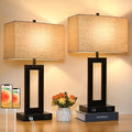 TOBUSA 22-Inch Beige Modern Nightstand Table Lamp Set with Dual USB Ports
