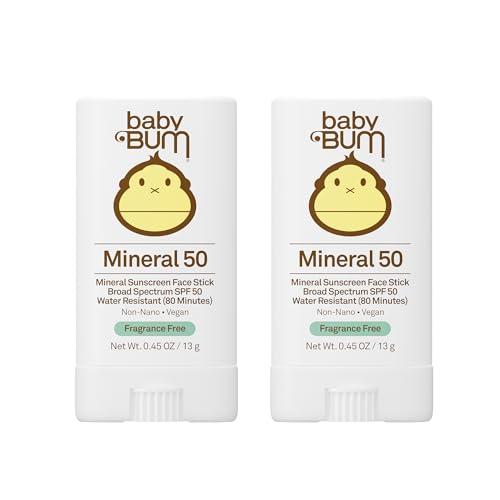 Baby Bum Mineral Sunscreen Face Stick SPF 50 - Kids & Baby Safe, Travel Size 0.45oz (Pack of 2)