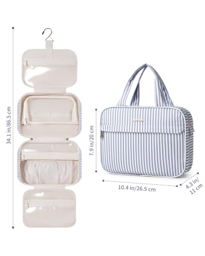 Narwey Hanging Travel Toiletry Bag for Women - Greyish Blue Stripe, Medium
