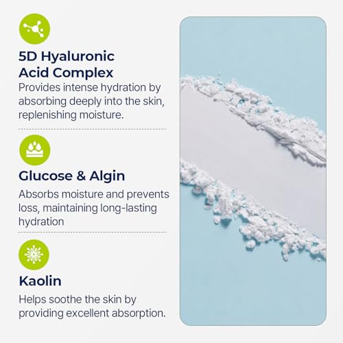 Torriden DIVE IN Modeling Mask (pack of 5) | Intensive Hydration and Cooling | 5D Hyaluronic Acid Complex, Glucose & Algin, Kaolin