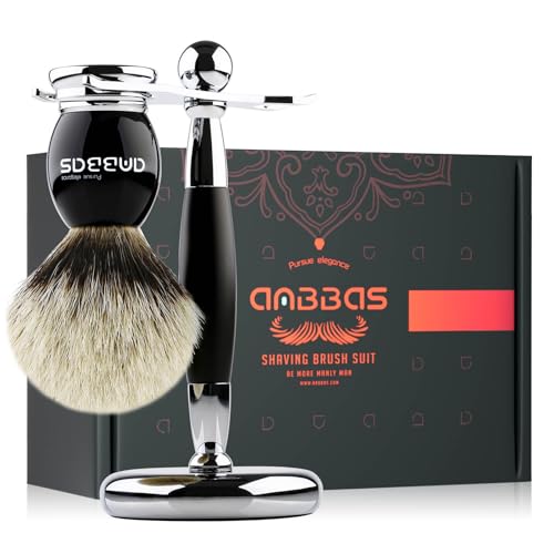 Shaving Brush and Stand Set - Silvertip Badger Hair for Wet Shaving - Variation of Brush + Stand