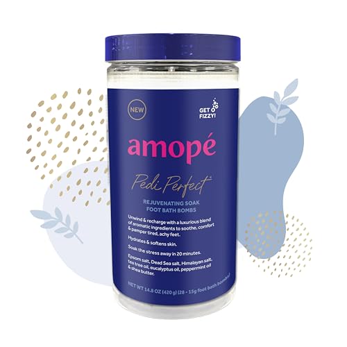 Amop? Pedi Perfect Rejuvenating Foot Soak Foot Bath Bombs, Relaxing Foot Spa Fizzies with Epsom salt, Dead Sea & Himalayan Salt, Tea Tree Oil, Shea Butter to Soothe, Hydrate & Soften Tired Feet, 28 ct