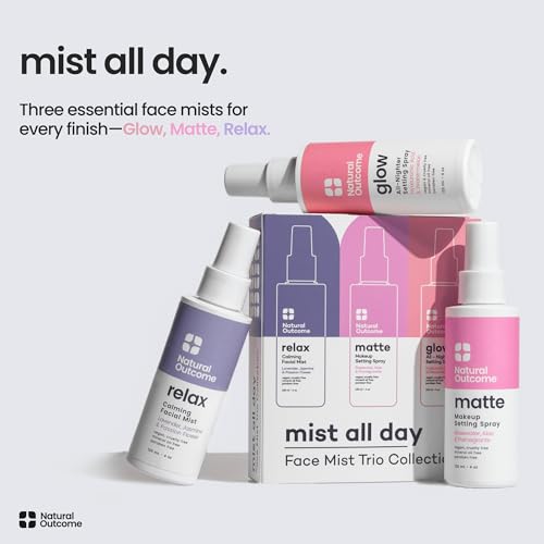 Natural Outcome Face Mist Trio Set - Hydrating, Mattifying & Calming Facial Sprays with Rosewater, Hyaluronic Acid & Lavender