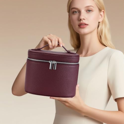 Makeup Bag Vanity Case with Removable Dividers Travel Toiletry Organizer - Wine