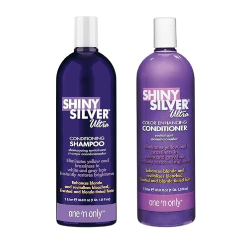 Shiny Silver & Purple Hair Shampoo Conditioner Set - 33.8 oz, Color-Correcting & Brightening