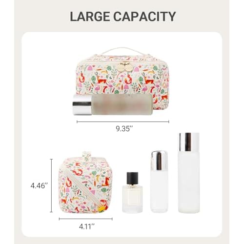 Aveniee Travel Makeup Bag for Women, Large Cosmetic Organizer with Open-Flat Design, Clear Divider & Handle - Waterproof PU Leather Toiletry Pouch