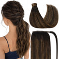 Dark Brown Balayage 16-Inch Human Hair Ponytail Extension - Wrap Around Clip-In for Women - Ve Sunny Variation 1-4 #2/6/2