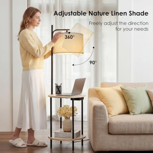 ONWISH Floor Lamp with Table & USB-C Charging Ports - Off-White