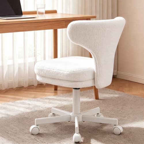GTPLAYER Pure White Swivel Office Desk Chair with Back Support, Height Adjustable Vanity Stool
