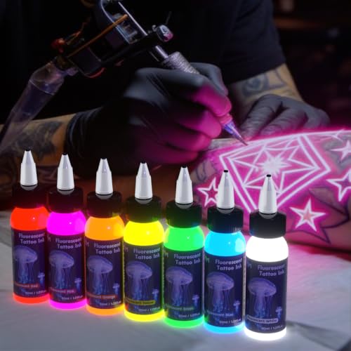 Fluorescent Tattoo Ink Set - 7 Vibrant Neon Colors, 30mL Bottles