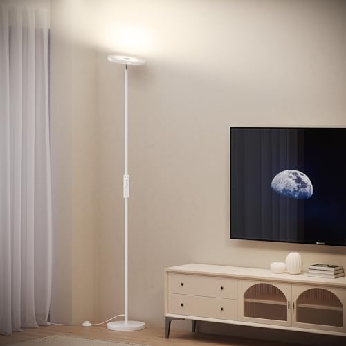 Sunmory White Floor Lamp with Remote Control - Adjustable LED Standing Lamp for Living Room