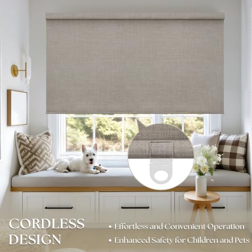 TWODRAPES Burlywood Birch 58W x 72H Cordless Blackout Linen Roller Shades
