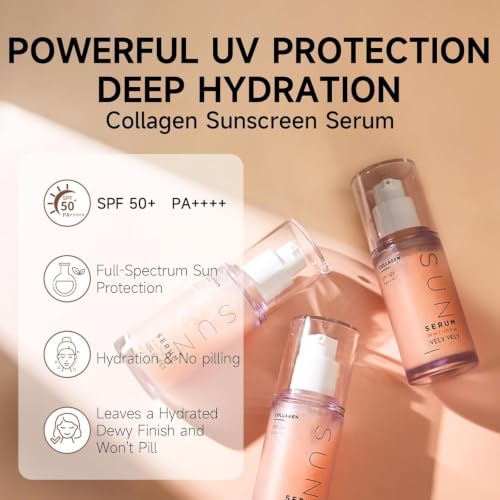 Hydrating Collagen Sun Serum SPF 50+ for Dry Skin - Lightweight Daily Sun Protection