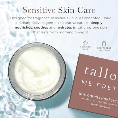 Unscented Cloud Cream, Nourishing Beef Tallow Moisturizer Infused with Lavender and Marshmallow Herbs for Deep Hydration, Soothing Relief, No Essential Oils, Gentle for Sensitive Skin, 1.58 oz