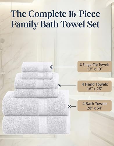 White 16-Piece Cotton Bath Towel Set - Soft Absorbent & Durable