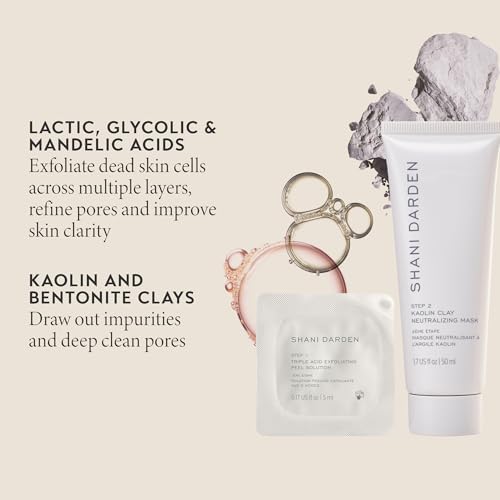 SHANI DARDEN SKIN CARE Triple Acid Peel, 2-Step Exfoliating Face Peel with Mandelic, Lactic & Glycolic Acids, Kaolin Clay Neutralizing Mask & Brush, Helps Improve Dark Spots & Skin Texture, 0.5 fl oz
