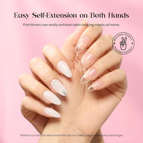 Beetles Nail Kit, 600Pcs Medium Almond Nail Tips with Milky White Gel Polish Top Coat, 15 Sizes Beetles Gel Soft Clear Press on Nails 5 In 1 Nail Glue Valentine Nail Extension Set for Women