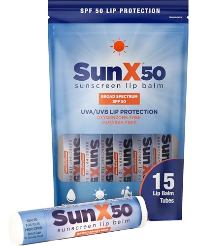 Lip Balm SPF 50 Pack of 15 Water-Resistant Sunscreen Lip Protectors - Travel Size
