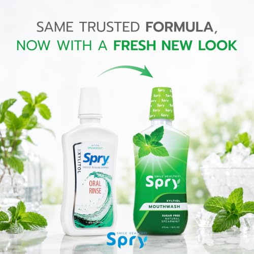 Spry Natural Xylitol Spearmint Mouthwash 16 fl oz Pack of 2 – Breath Freshening Oral Care