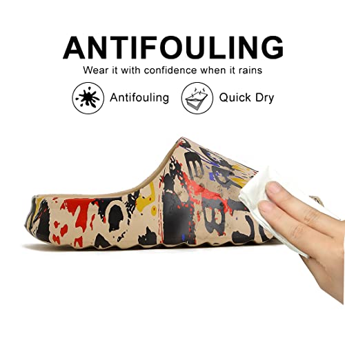 Cloud Slides for Women & Men - EVA Pillow Slippers Thick Sole Shower Shoes 8.5 Women / 7.5 Men / Red Graffiti