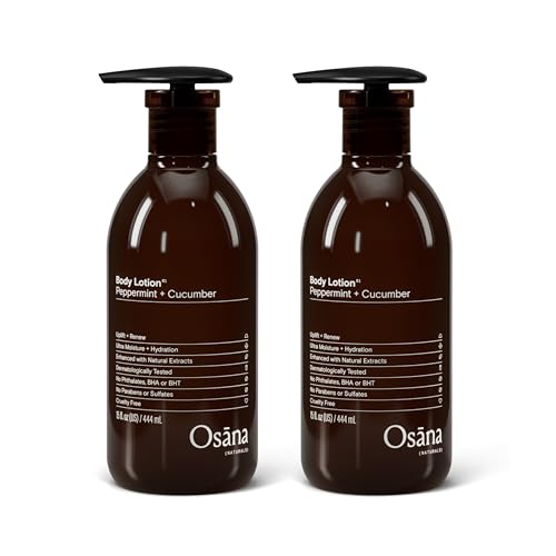 Osana Body Lotion Moisturizer for Dry Skin with Shea Butter & Coconut Oil, Peppermint & Cucumber Scented, 15oz Dual Pack