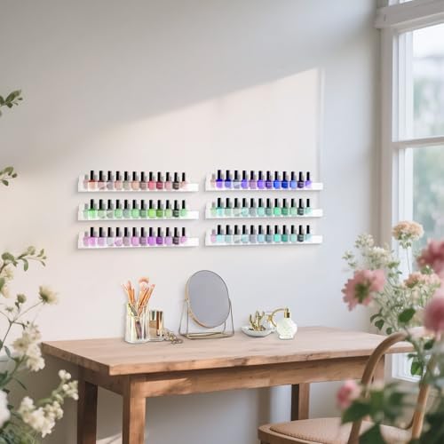 Clear Wall Mounted Acrylic Nail Polish Organizer Rack - 12 Pack, 15 Inch Multi-Purpose Shelf with Removable Ends
