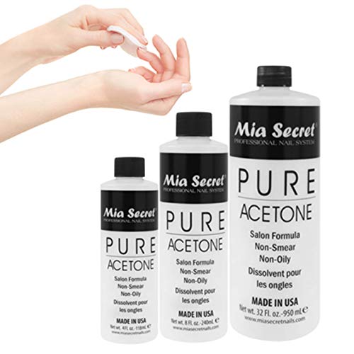 Mia Secret Nail Polish Remover, 100% Pure Acetone, 8 Fl. Oz. Safe and Gentle Cuticle Remover Liquid, Quick and Effective Formula, For Natural, Acrylic, and Sculptured Nails,