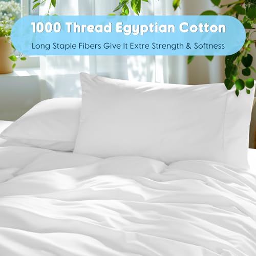 SONORO KATE 1000 Thread Count Egyptian Cotton King Bed Sheets White Extra Deep Pocket