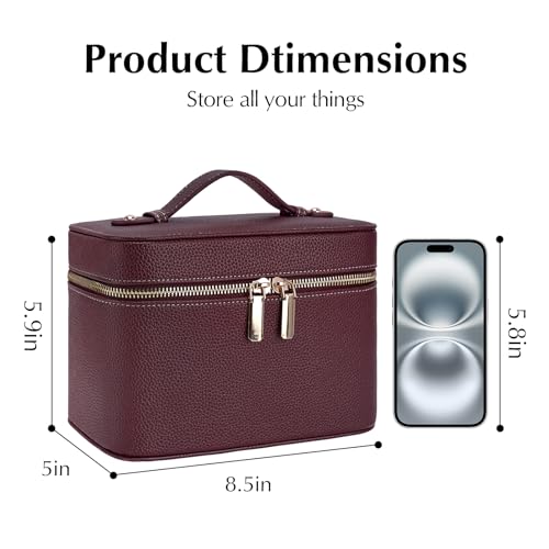 Makeup Case for Women, Leather Makeup Bag Cosmetic Case with Removable Divider, Large Capacity Waterproof Portable Travel Toiletry Make up Organizer Case